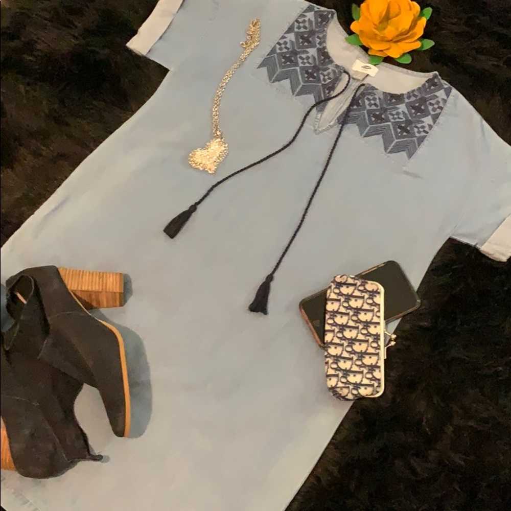 Old Navy Embroidered Tunic Chambray Dress Sz Small